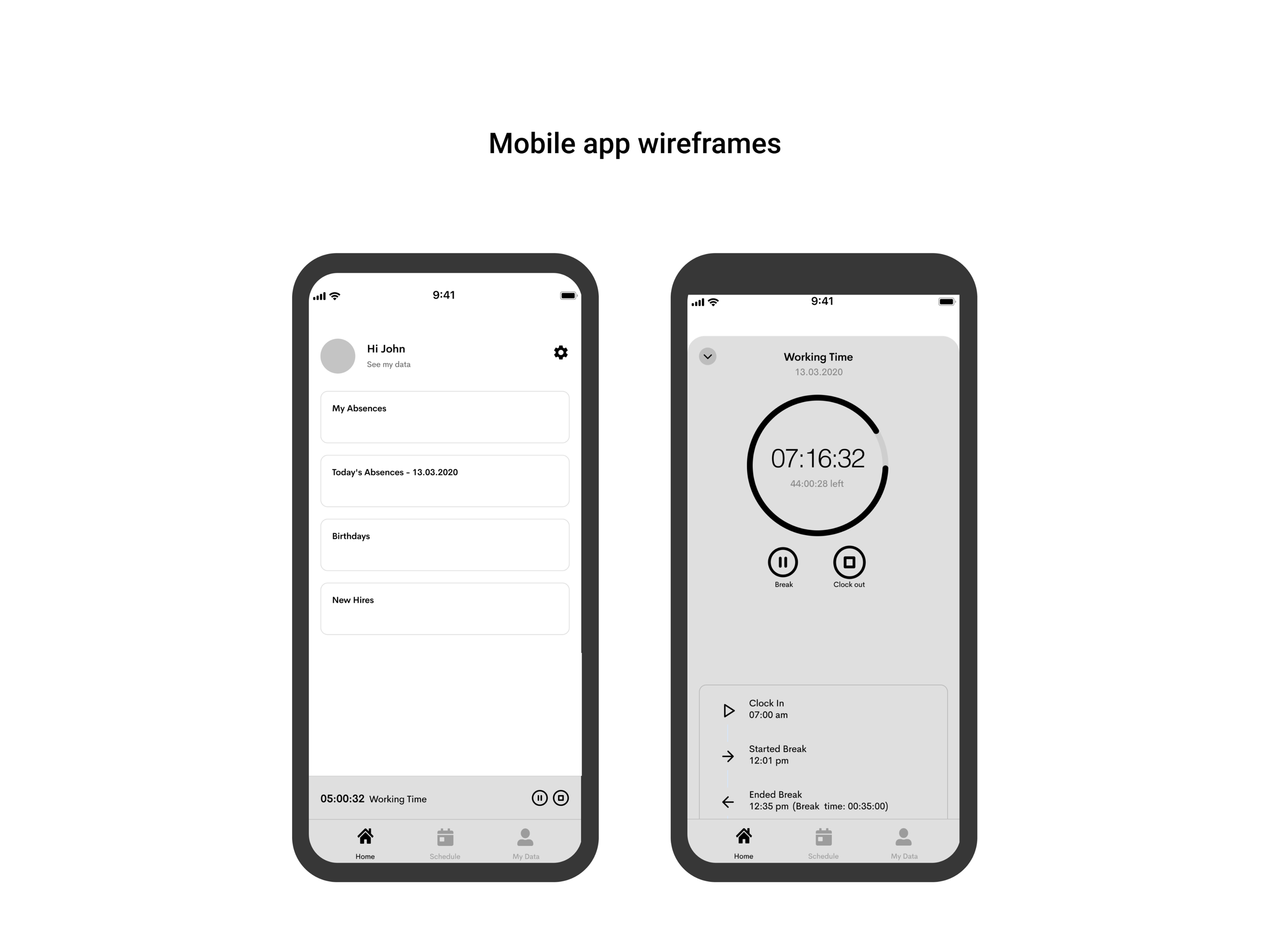 Mobile app wireframes