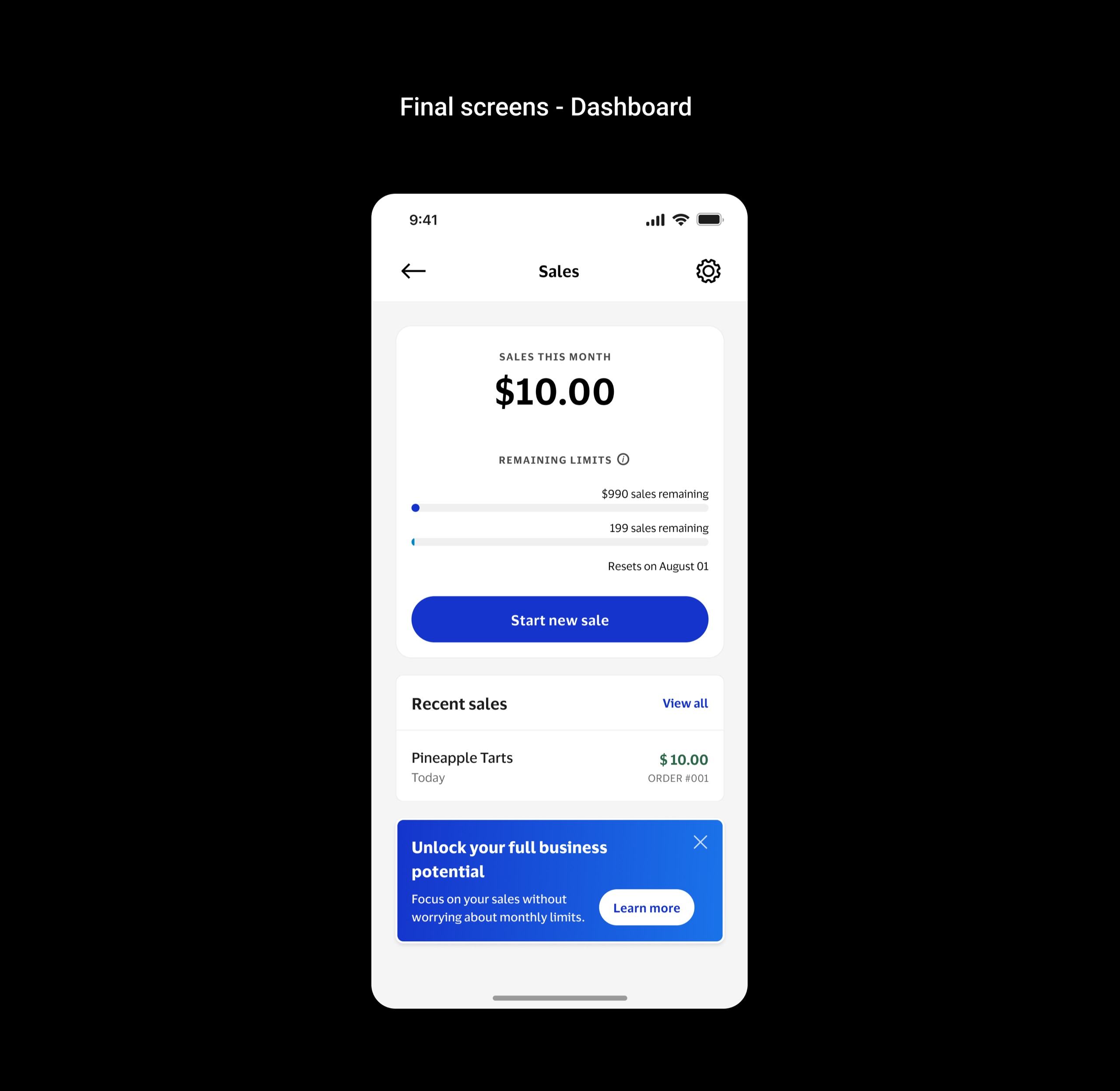 Final screens: dashboard