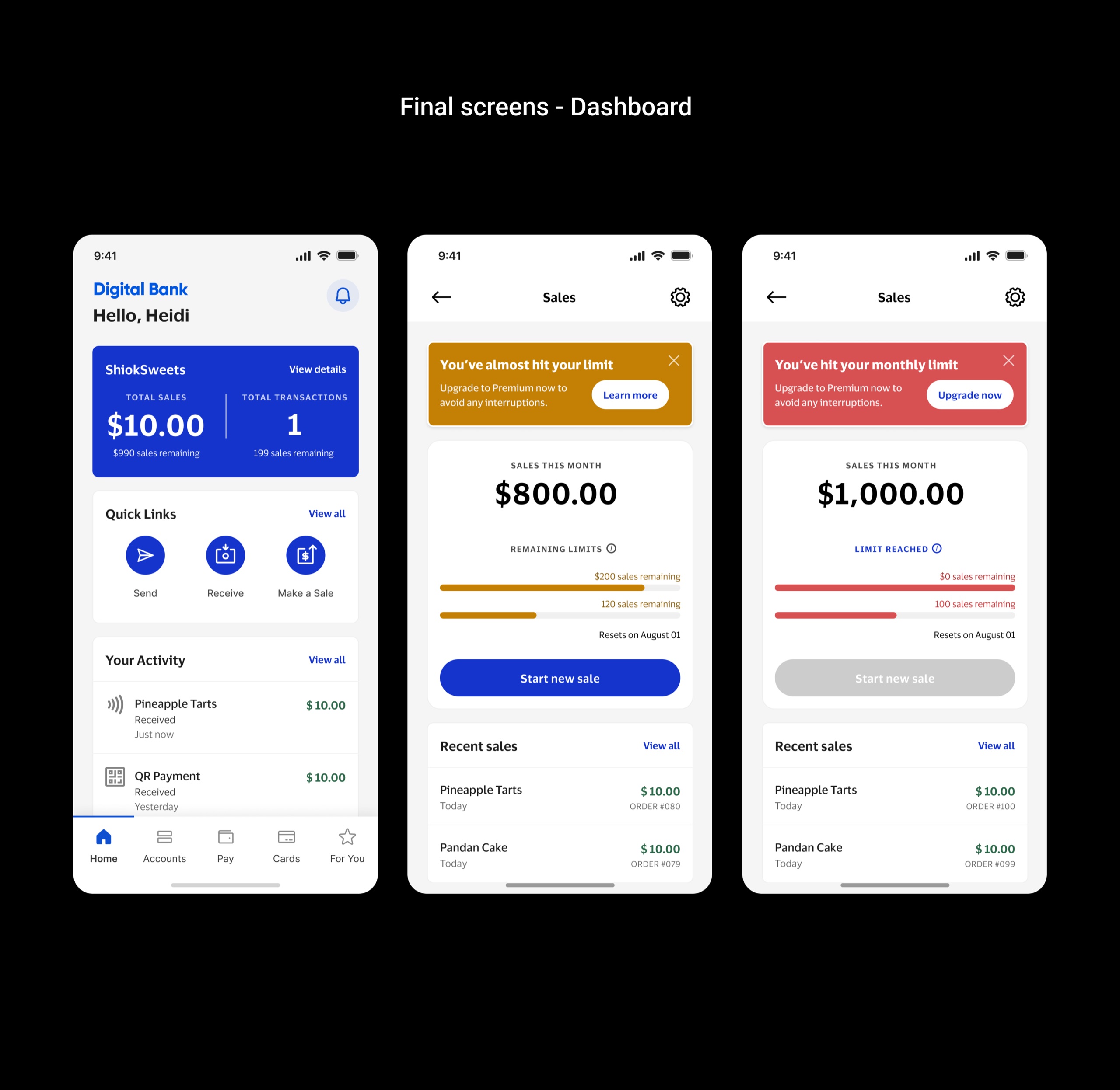 Final screens: dashboard variations