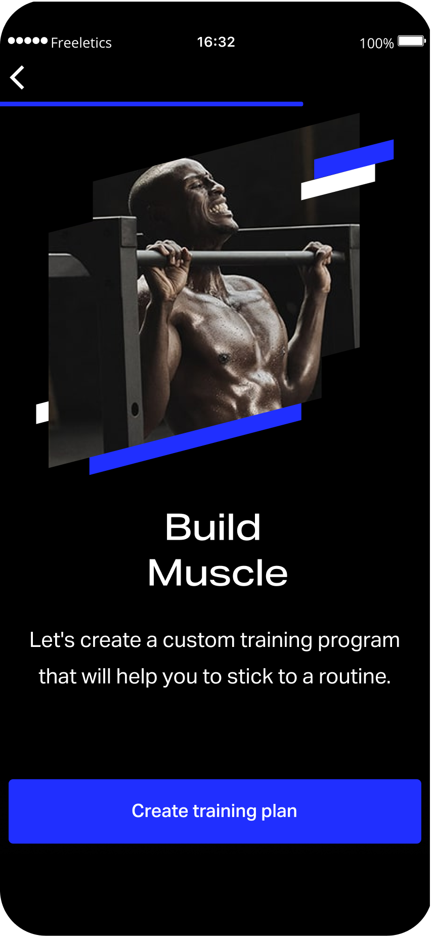 Freeletics onboarding screen: Build Muscle