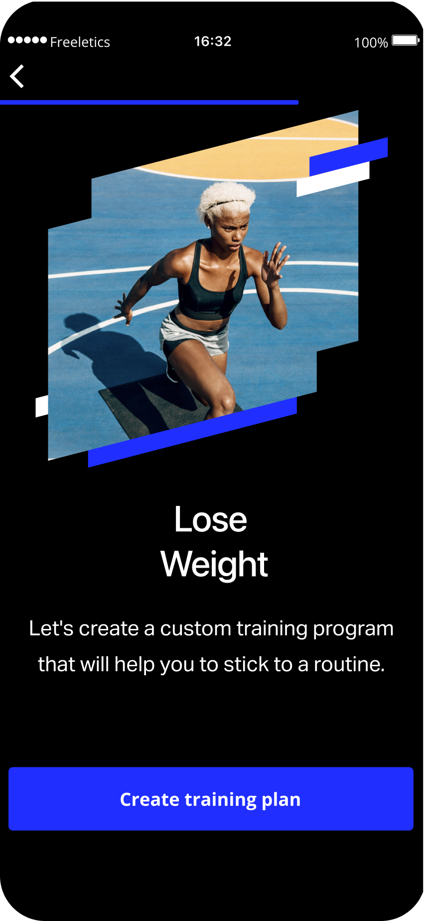 Freeletics onboarding screen: Lose Weight