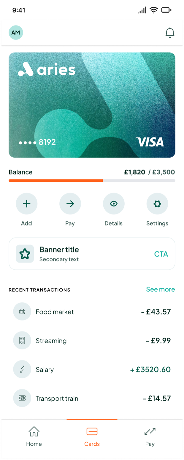 The same app themed for the Aries brand
